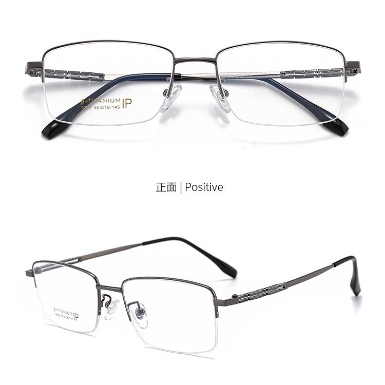 AUT023 Men's Pure Titanium Half-Rim Prescription Glasses – Lightweight Business Eyewear with Single Vision Myopia Lenses for Reading & Office Work - AUROOA