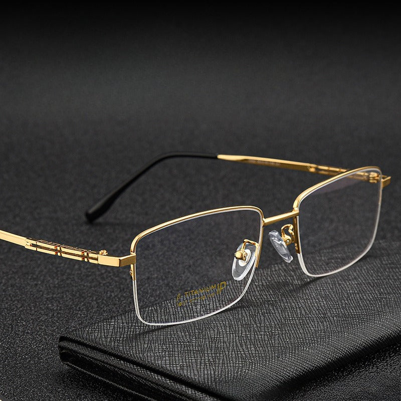 AUT023 Men's Pure Titanium Half-Rim Prescription Glasses – Lightweight Business Eyewear with Single Vision Myopia Lenses for Reading & Office Work - AUROOA