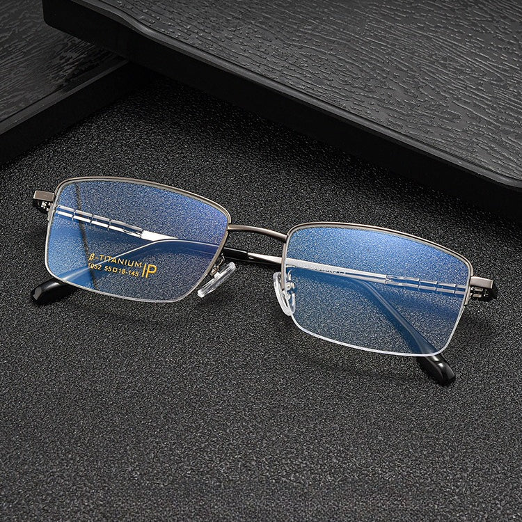 AUT023 Men's Pure Titanium Half-Rim Prescription Glasses – Lightweight Business Eyewear with Single Vision Myopia Lenses for Reading & Office Work - AUROOA