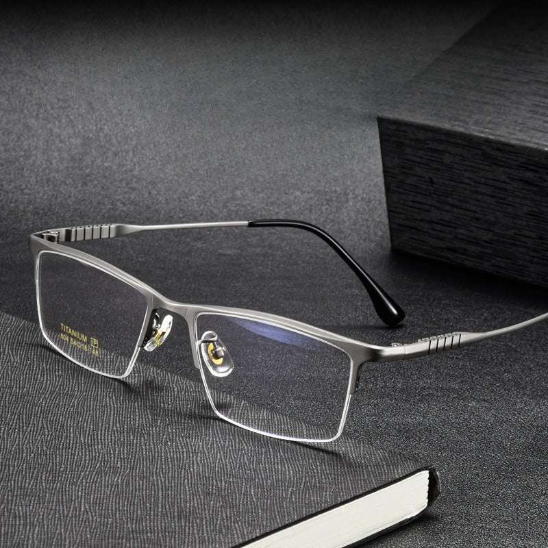AUT017 Pure Titanium Semi-Rim Men's Glasses - Classic Business Eyewear for Nearsighted Correction - AUROOA
