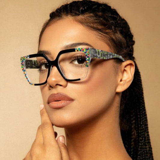 AU0019 Stylish Multi-Color Blending Large Frame Prescription Glasses for Women - Custom Full-Rim Anti-Blue Light Myopia Glasses with Lenses - AUROOA