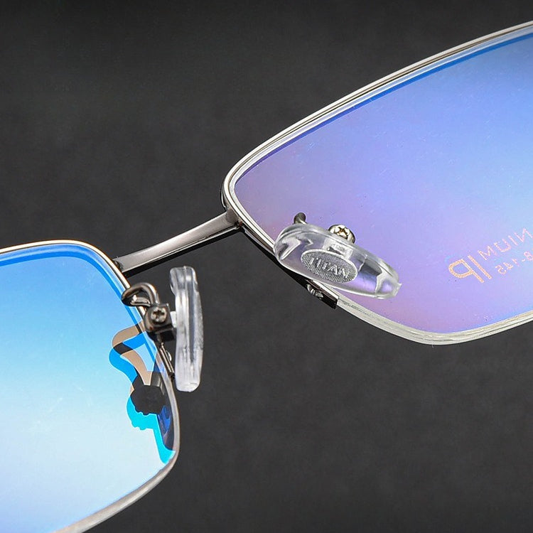 AUT023 Men's Pure Titanium Half-Rim Prescription Glasses – Lightweight Business Eyewear with Single Vision Myopia Lenses for Reading & Office Work - AUROOA