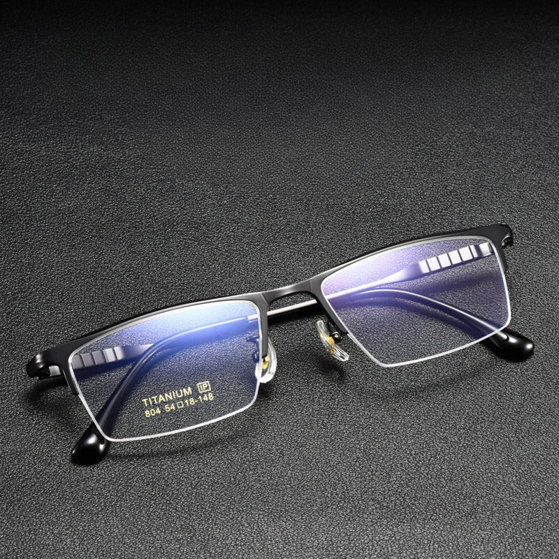 AUT017 Pure Titanium Semi-Rim Men's Glasses - Classic Business Eyewear for Nearsighted Correction - AUROOA