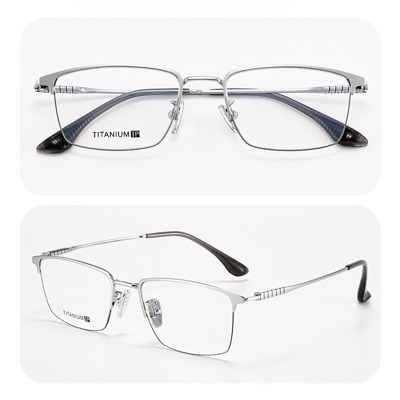 AUT028 Custom Prescription Semi-Rimless Titanium Glasses with Blue Light Lenses - AUROOA