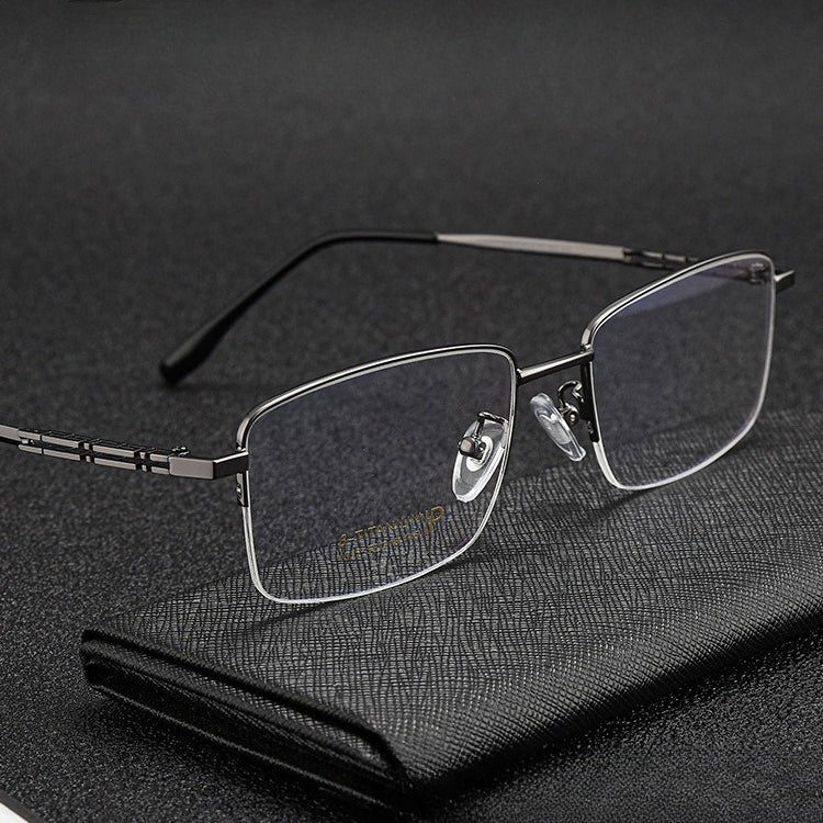 AUT023 Men's Pure Titanium Half-Rim Prescription Glasses – Lightweight Business Eyewear with Single Vision Myopia Lenses for Reading & Office Work - AUROOA