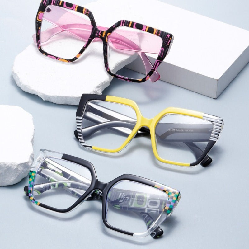 AU0019 Stylish Multi-Color Blending Large Frame Prescription Glasses for Women - Custom Full-Rim Anti-Blue Light Myopia Glasses with Lenses - AUROOA