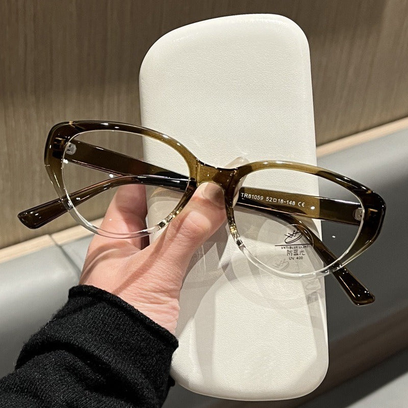 AU0018 Gradual Tea Color Prescription Glasses, High-End Oval Full-Rim Reading & Work Eyewear with Blue Light Protection - AUROOA