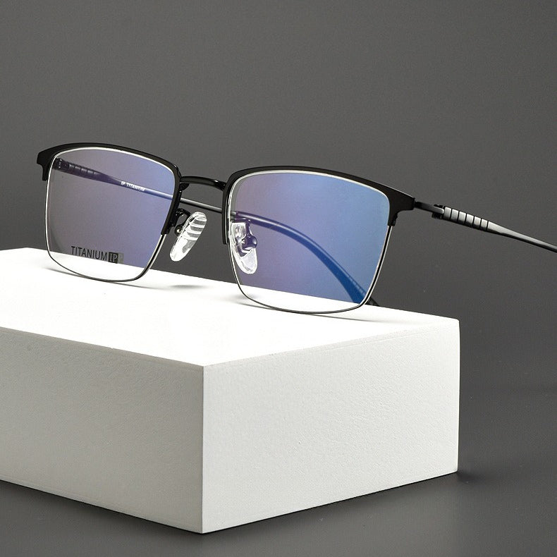 AUT028 Custom Prescription Semi-Rimless Titanium Glasses with Blue Light Lenses - AUROOA
