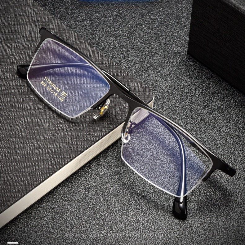 AUT017 Pure Titanium Semi-Rim Men's Glasses - Classic Business Eyewear for Nearsighted Correction - AUROOA