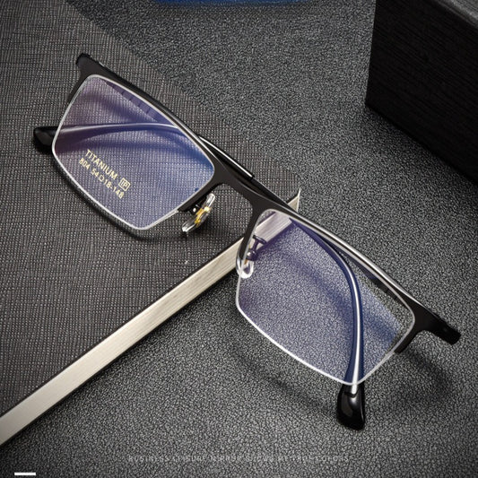 AUT017 Pure Titanium Semi-Rim Men's Glasses - Classic Business Eyewear for Nearsighted Correction - AUROOA