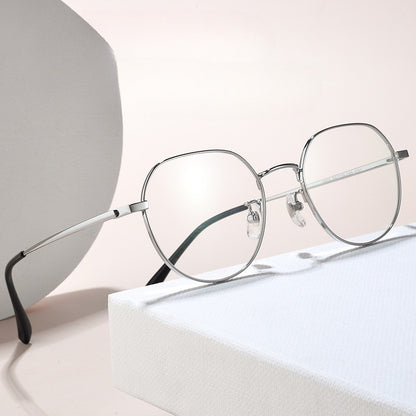 AU0008 Women's Pure Titanium Polygonal Eyeglasses with Myopia Lenses.