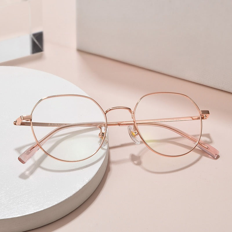 AU0008 Women's Pure Titanium Polygonal Eyeglasses with Myopia Lenses.