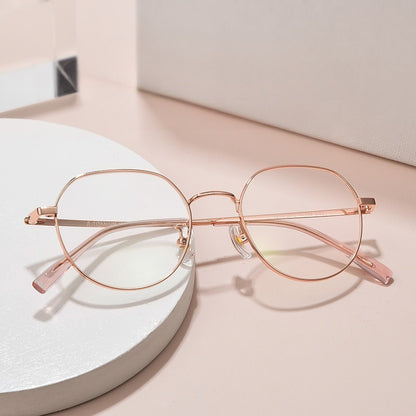 AU0008 Women's Pure Titanium Polygonal Eyeglasses with Myopia Lenses.