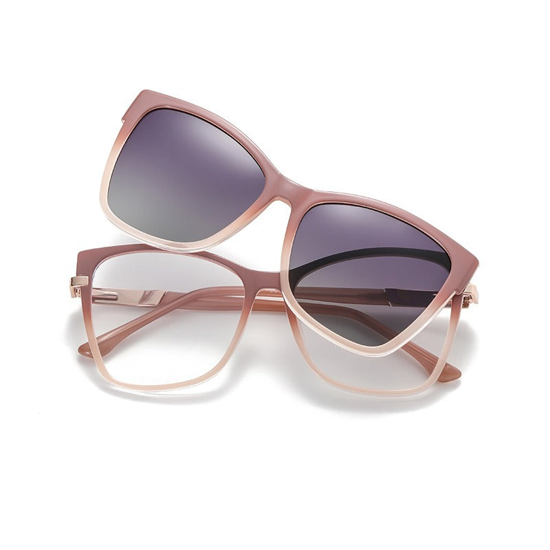 AU0012 Dual-Purpose Eyeglasses: Clear Lenses for Indoor, Tinted Clip-On for Outdoor.