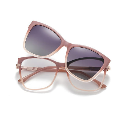 AU0012 Dual-Purpose Eyeglasses: Clear Lenses for Indoor, Tinted Clip-On for Outdoor.