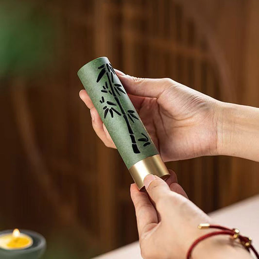 Portable Copper Stick Incense Burner for Car, Premium Travel Incense Holder with Hollowed-Out Bamboo Pattern