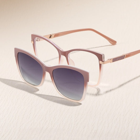 AU0012 Dual-Purpose Eyeglasses: Clear Lenses for Indoor, Tinted Clip-On for Outdoor.