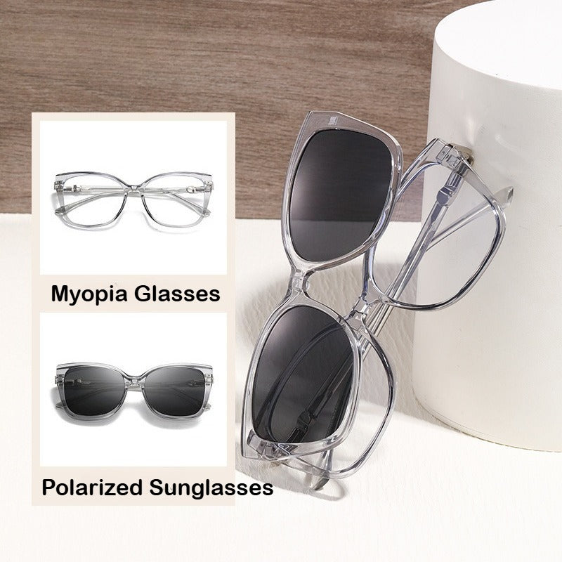 AU0012 2-in-1 Eyewear: Prescription Myopia Glasses + Polarized Sunglasses.